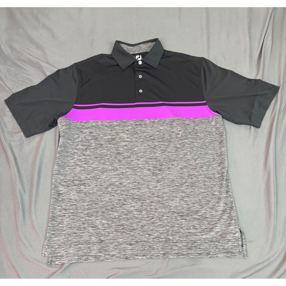 FootJoy Mens Large Golf Polo Shirt Black Purple Grey Space Dye Performance FJ
